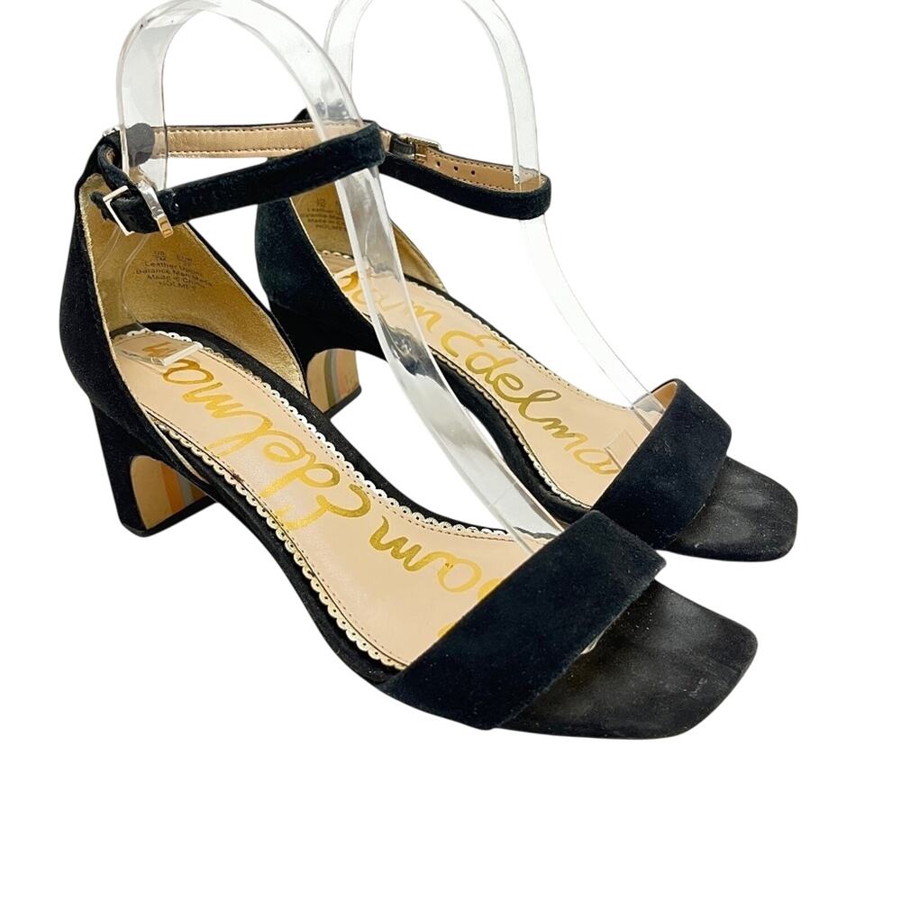Sam Edelman Holmes Leather Black Suede Ankle Strap High Heels Shoes Party sz 7
